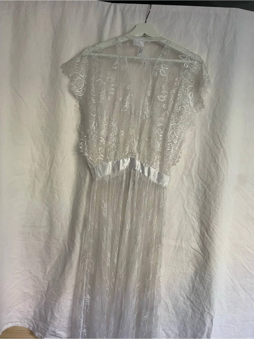 Dreamgirl Vintage Sheer Long Lace Robe Coquette Angelic Bridal Whimsical Size S